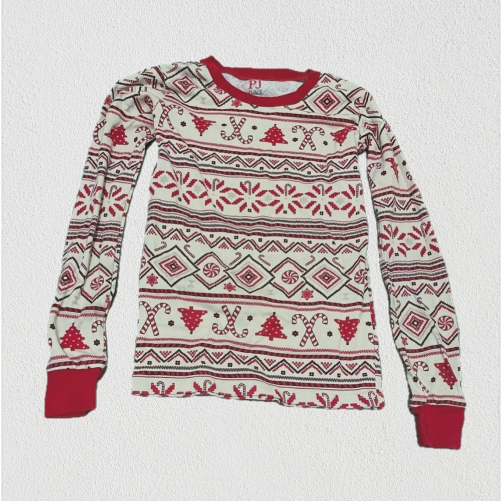 The Children’s Place Red and Cream Christmas Tree Candy Cane Patterned Shirt